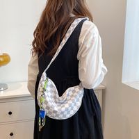 Women's Medium Nylon Plaid Solid Color Fashion Semicircle Zipper Crossbody Bag main image 3