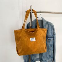 Women's Vintage Style Solid Color Corduroy Shopping Bags sku image 3