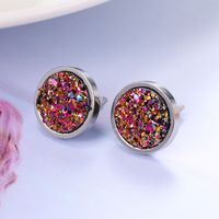 Simple Style Round Stainless Steel Resin Plating Ear Studs 1 Pair sku image 2