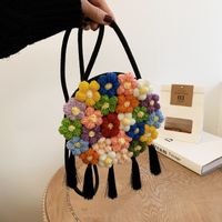 Women's Medium Cotton And Linen Flower Cute Tassel Round Magnetic Buckle Crossbody Bag main image 4