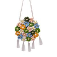 Women's Medium Cotton And Linen Flower Cute Tassel Round Magnetic Buckle Crossbody Bag sku image 1