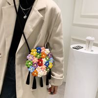 Women's Medium Cotton And Linen Flower Cute Tassel Round Magnetic Buckle Crossbody Bag main image 2