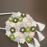 Women's Medium Cotton And Linen Flower Cute Tassel Round Magnetic Buckle Crossbody Bag sku image 6