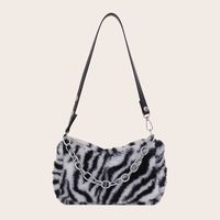 Women's Large Autumn&winter Plush Zebra Fashion Square Zipper Underarm Bag sku image 1