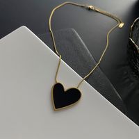 Wholesale Simple Style Heart Shape Titanium Steel Inlay Glass Earrings Necklace sku image 1