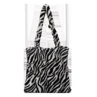 Women's Large Plush Zebra Solid Color Leopard Fashion Square Zipper Shoulder Bag sku image 7