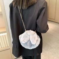 Women's Small Plush Solid Color Cute Round Lock Clasp Crossbody Bag sku image 8