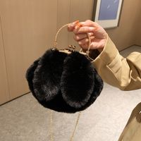 Women's Small Plush Solid Color Cute Round Lock Clasp Crossbody Bag sku image 2