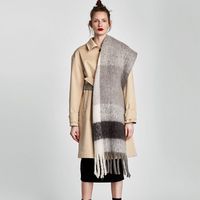 Women's Fashion Color Block Imitation Cashmere Tassel Winter Scarves sku image 1