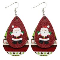 1 Pair Cute Santa Claus Snowman Elk Pu Leather Drop Earrings sku image 16