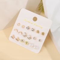 Fashion Sun Star Moon Alloy Inlay Artificial Pearls Rhinestones Women's Ear Studs 1 Set sku image 1
