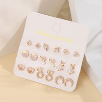 Fashion Sun Star Moon Alloy Inlay Artificial Pearls Rhinestones Women's Ear Studs 1 Set sku image 4