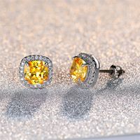 Retro Square Copper Plating Inlay Artificial Gemstones Ear Studs 1 Pair sku image 2