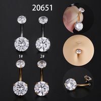 Fashion Round Stainless Steel Inlay Zircon Belly Ring 1 Piece sku image 1