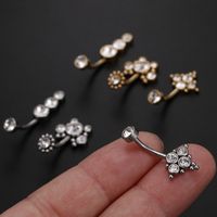 Fashion Solid Color Stainless Steel Inlay Zircon Belly Ring 1 Piece main image 4