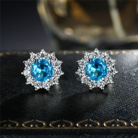 Fashion Snowflake Copper Inlay Artificial Gemstones Ear Studs 1 Pair sku image 3