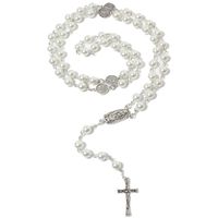 Fashion Cross Imitation Pearl Glass Beaded Pendant Necklace sku image 1