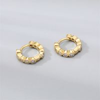 Simple Style Irregular Gold Plated Enamel Artificial Pearls Zircon Women's Hoop Earrings 1 Pair main image 4