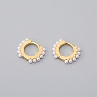 Simple Style Irregular Gold Plated Enamel Artificial Pearls Zircon Women's Hoop Earrings 1 Pair main image 5