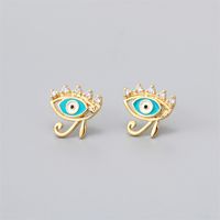 Fashion Eye Gold Plated Enamel Zircon Women's Ear Studs 1 Pair main image 2