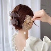Sweet Bow Knot Imitation Pearl Metal Net Yarn Hair Claws 1 Piece main image 1