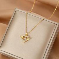 Fashion Heart Shape Crown Titanium Steel Plating Inlay Artificial Gemstones Pendant Necklace 1 Piece sku image 11
