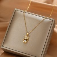 Fashion Heart Shape Crown Titanium Steel Plating Inlay Artificial Gemstones Pendant Necklace 1 Piece sku image 9