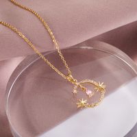 Fashion Heart Shape Crown Titanium Steel Plating Inlay Artificial Gemstones Pendant Necklace 1 Piece sku image 22