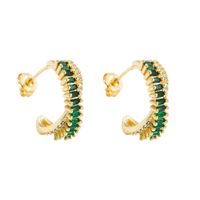 Elegant C Shape Copper Gold Plated Zircon Earrings 1 Pair main image 2
