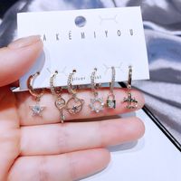Yakemiyou Star Key Lock Copper Asymmetrical Zircon Dangling Earrings 6 Pieces main image 6
