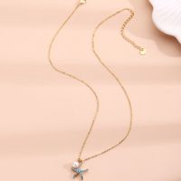 Simple Style Starfish Copper Inlay Artificial Pearls Rhinestones Pendant Necklace 1 Piece main image 3