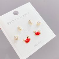 Cute Crab Copper Plating Zircon Ear Studs 3 Pairs main image 1