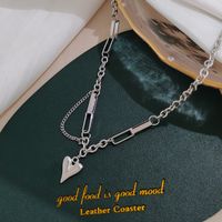 Fashion Heart Shape Titanium Steel Patchwork Pendant Necklace 1 Piece sku image 2