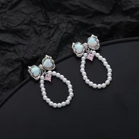 Fashion Bow Knot Copper Pearl Plating Inlay Artificial Gemstones Drop Earrings 1 Pair main image 1