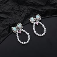 Fashion Bow Knot Copper Pearl Plating Inlay Artificial Gemstones Drop Earrings 1 Pair main image 2