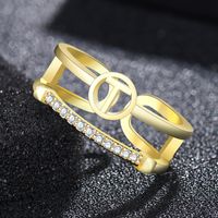 Fashion Letter Copper Plating Inlay Artificial Gemstones Open Ring 1 Piece main image 5