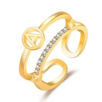 Fashion Letter Copper Plating Inlay Artificial Gemstones Open Ring 1 Piece sku image 5