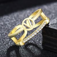 Fashion Letter Copper Plating Inlay Artificial Gemstones Open Ring 1 Piece main image 4