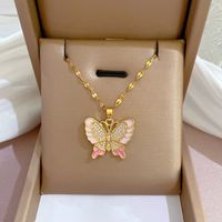 Fashion Butterfly Titanium Steel Copper Inlay Artificial Diamond Pendant Necklace main image 1