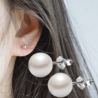 Fashion Round Copper Inlay Pearl Ear Studs 1 Pair main image 3