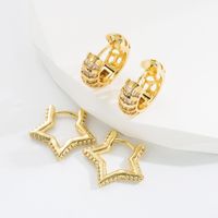 Simple Style Star Copper Gold Plated Zircon Hoop Earrings 1 Pair main image 1