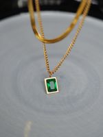 Fashion Square Titanium Steel Inlay Zircon Layered Necklaces 1 Piece main image 1