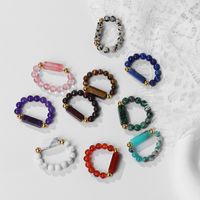 Ethnic Style Round Natural Stone Beaded Rings 1 Piece main image 1