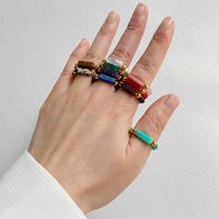 Ethnic Style Round Natural Stone Beaded Rings 1 Piece main image 4