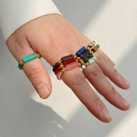 Ethnic Style Round Natural Stone Beaded Rings 1 Piece main image 2