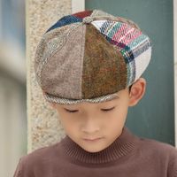 Children Unisex Retro Color Block Jacquard Beret Hat main image 5