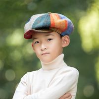 Children Unisex Retro Color Block Jacquard Beret Hat main image 4