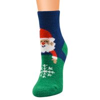 Women's Cute Santa Claus Snowman Elk Coral Fleece Jacquard Crew Socks main image 4