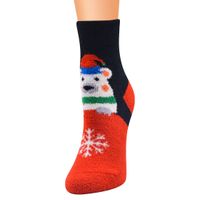 Women's Cute Santa Claus Snowman Elk Coral Fleece Jacquard Crew Socks sku image 5