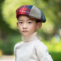 Children Unisex Retro Color Block Jacquard Beret Hat main image 1